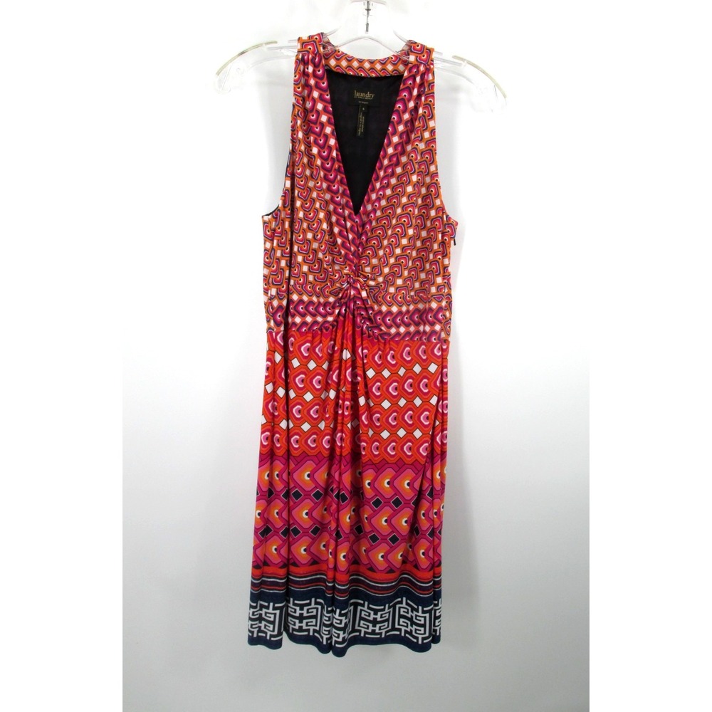 Laundry Shelli Segal Midi Shift Summer Dress Womens 6 Multicolor Batik Stretch
